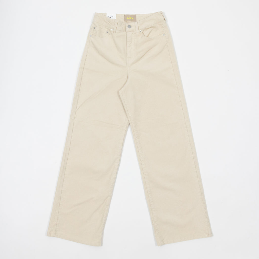 Womens JJXX Zoe Gelly Corduroy Wide Trousers in CREAM