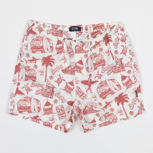 ONLY & SONS Graphic Swim Shorts in RED & CREAM