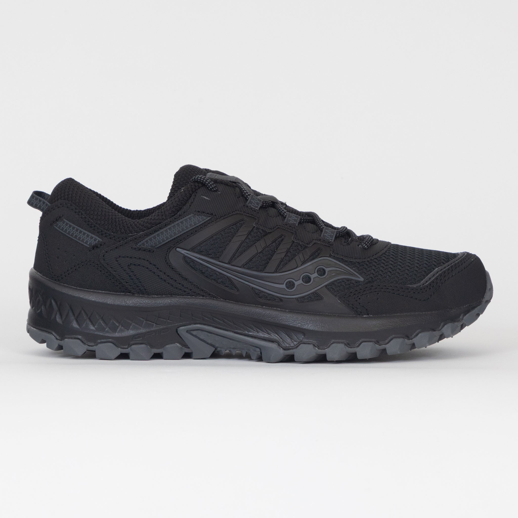 saucony grid peak trainers black side view