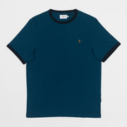 FARAH Groves Ringer Organic Cotton T-Shirt in SAILOR BLUE