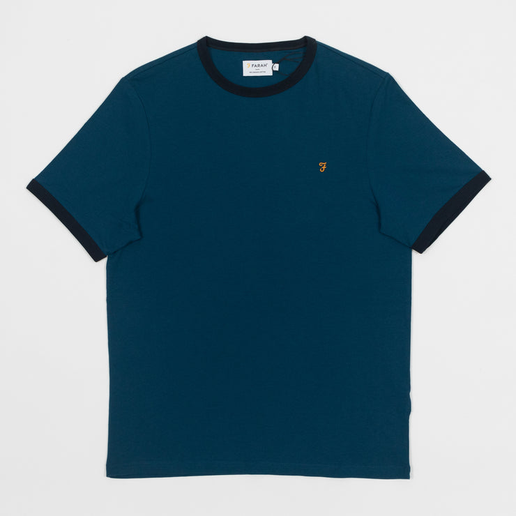 FARAH Groves Ringer Organic Cotton T-Shirt in SAILOR BLUE