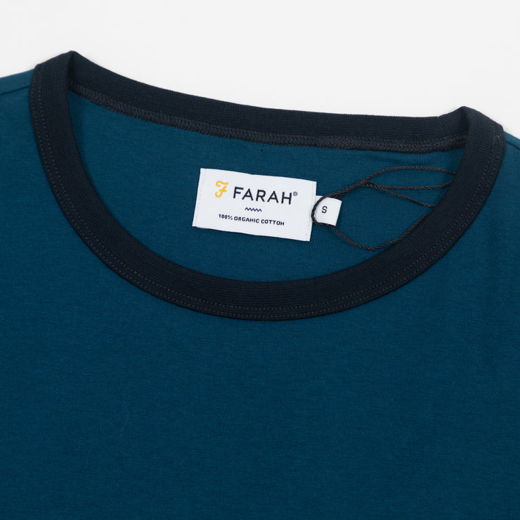 FARAH Groves Ringer Organic Cotton T-Shirt in SAILOR BLUE