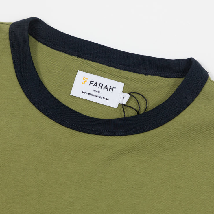 FARAH Groves Ringer T-Shirt in MOSS GREEN