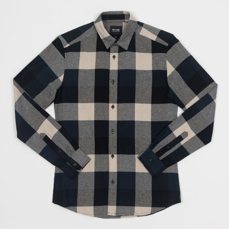 ONLY & SONS Gudmund Check Shirt in DARK NAVY & BEIGE