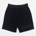 A pair of black Bjorn Borg gym shorts with a drawstring waistband and the brand's logo across the lower hem.