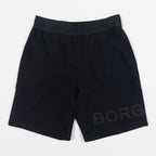 A pair of black Bjorn Borg gym shorts with a drawstring waistband and the brand's logo across the lower hem.