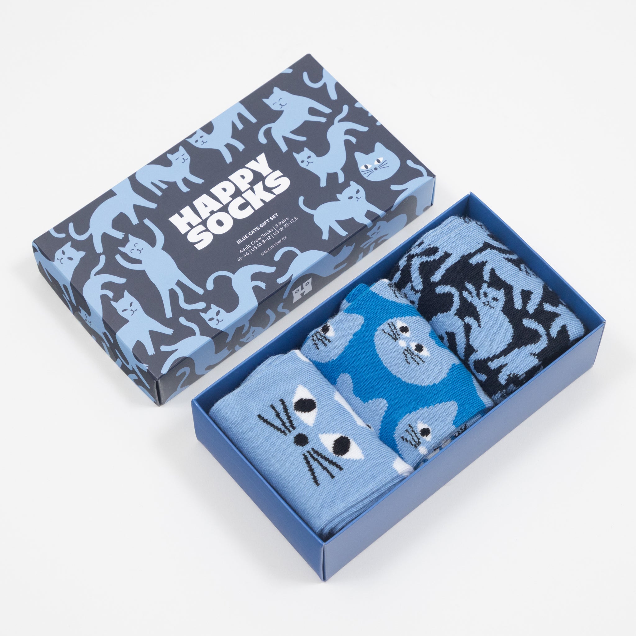 HAPPY SOCKS 3-Pack Blue Cats Socks Gift Set