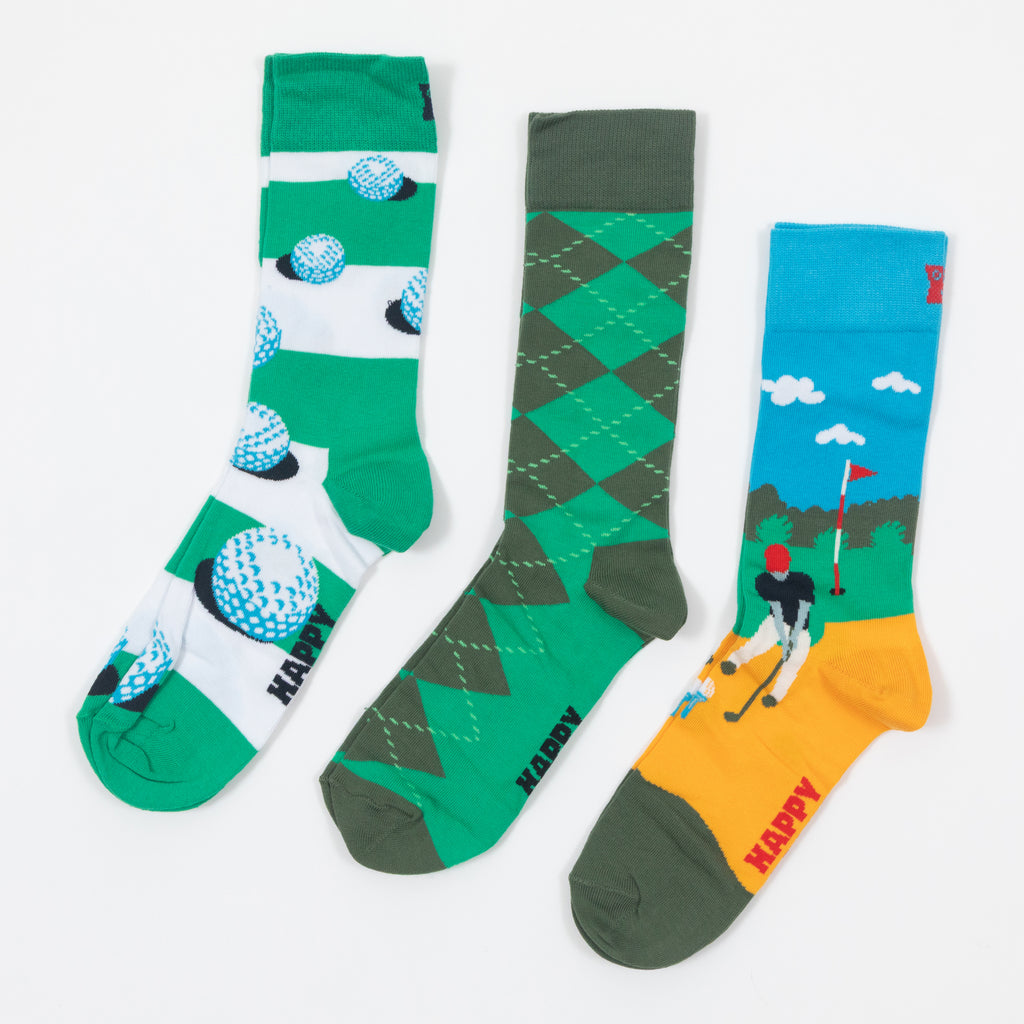 HAPPY SOCKS 3-Pack Golf Socks Gift Set in GREEN
