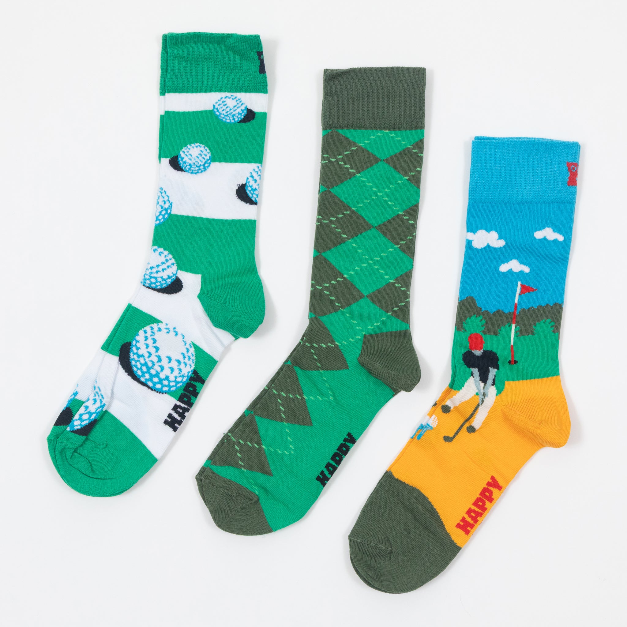 HAPPY SOCKS 3-Pack Golf Socks Gift Set in GREEN