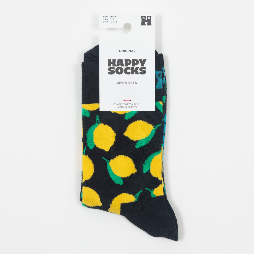 HAPPY SOCKS Lemon Short Crew Socks in NAVY