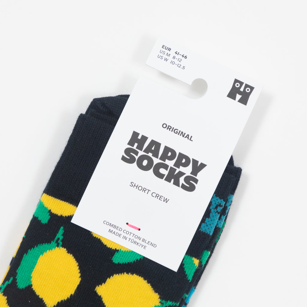 HAPPY SOCKS Lemon Short Crew Socks in NAVY