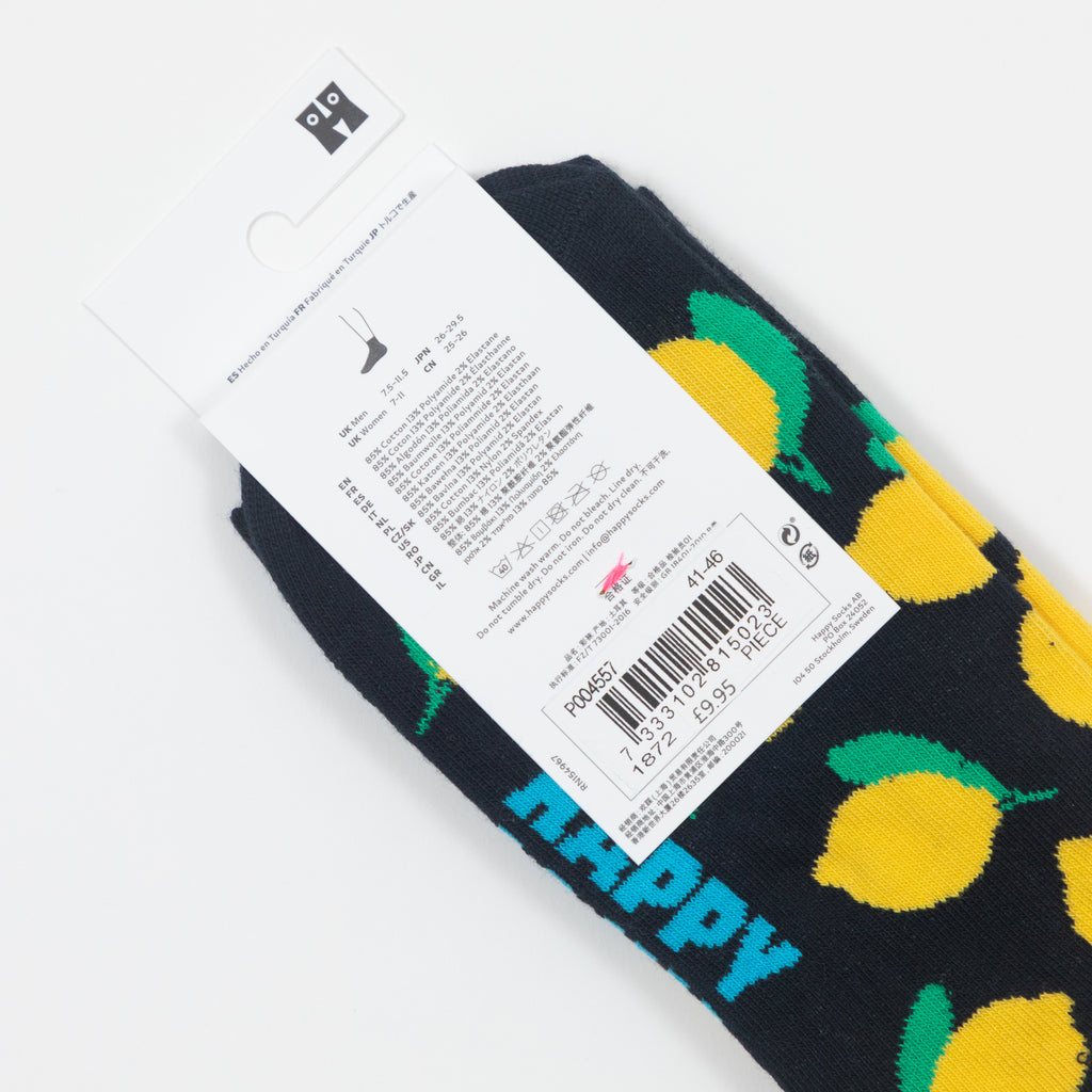 HAPPY SOCKS Lemon Short Crew Socks in NAVY