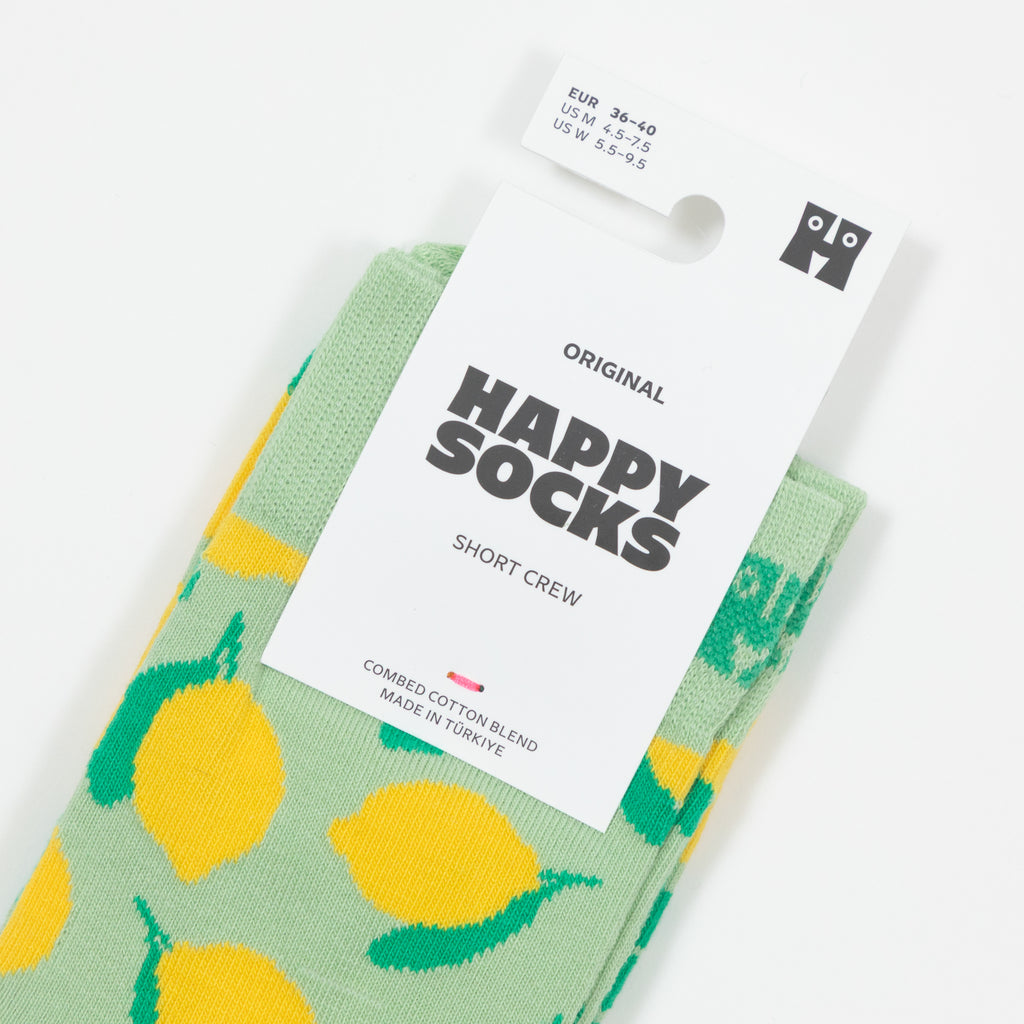 HAPPY SOCKS Lemon Short Crew Socks in LIGHT GREEN