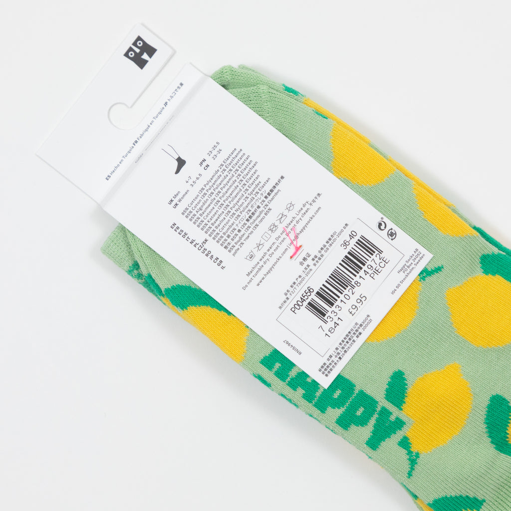 HAPPY SOCKS Lemon Short Crew Socks in LIGHT GREEN