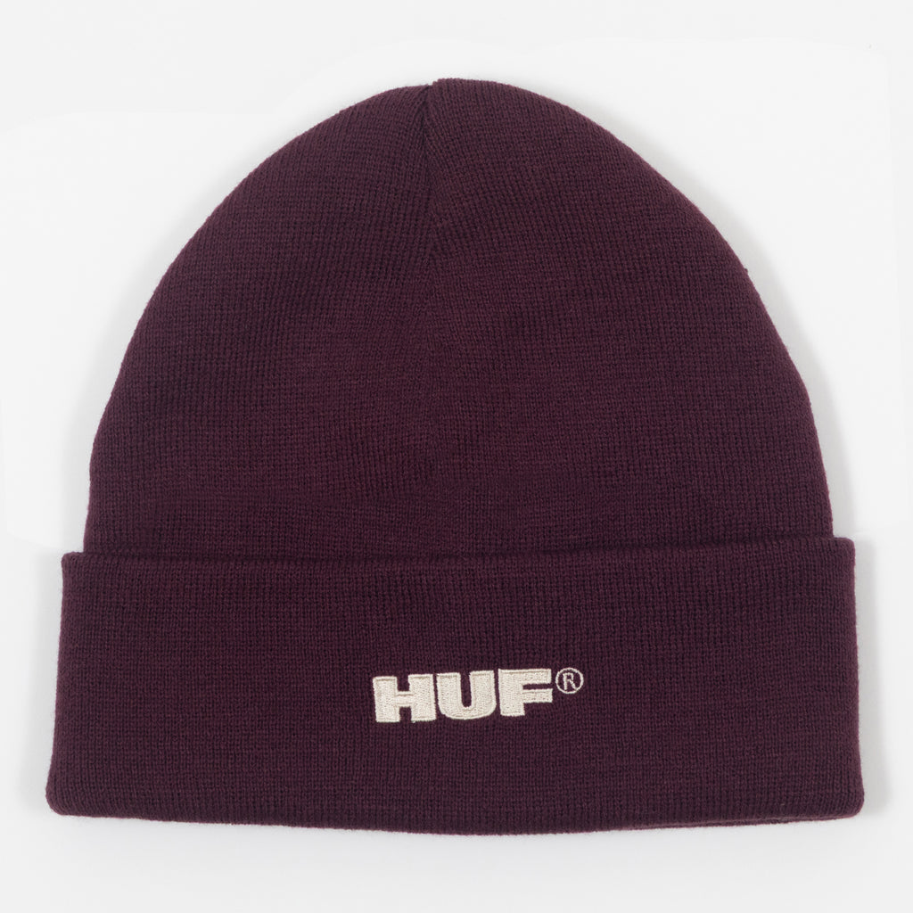 HUF All Caps Cuff Beanie in BURGUNDY