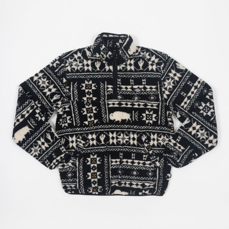 DICKIES Hays Quarter Zip Sherpa Jacket in BLACK & WHITE