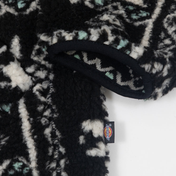 DICKIES Hays Quarter Zip Sherpa Jacket in BLACK & WHITE