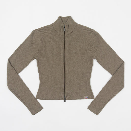 Womens DICKIES Helena Rib Zip-Through Cardigan in GREEN