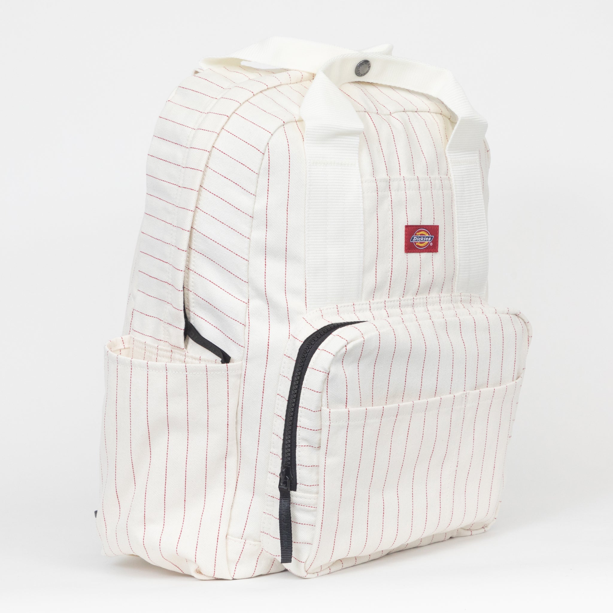 DICKIES Hickory Stripe Lisbon Backpack in WHITE & RED