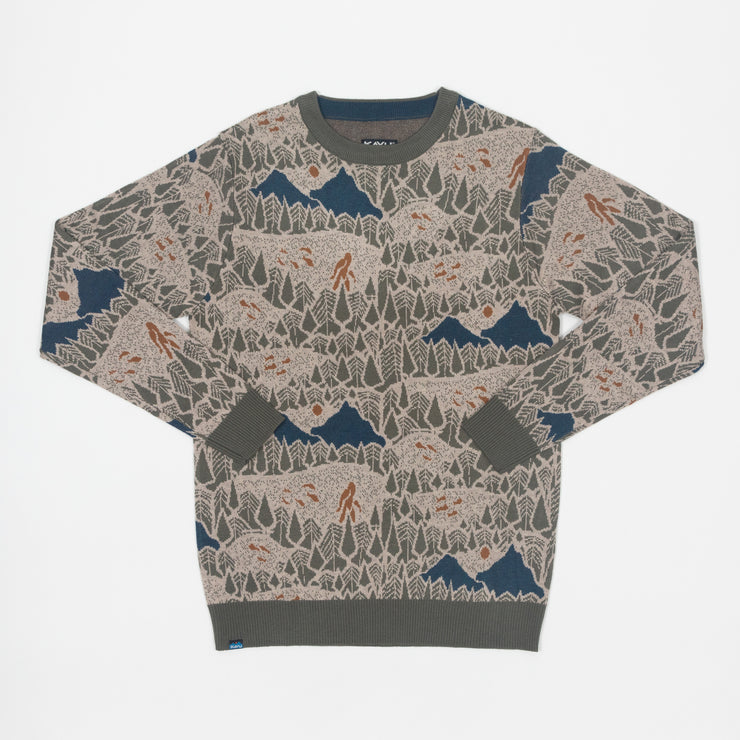 KAVU Highline Sasquatch Knit Sweatshirt in GREEN & BEIGE