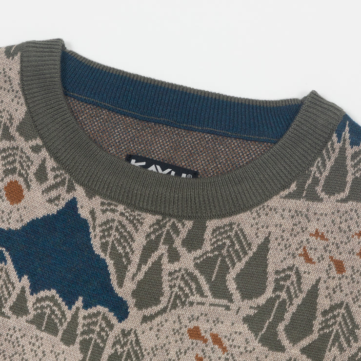 KAVU Highline Sasquatch Knit Sweatshirt in GREEN & BEIGE