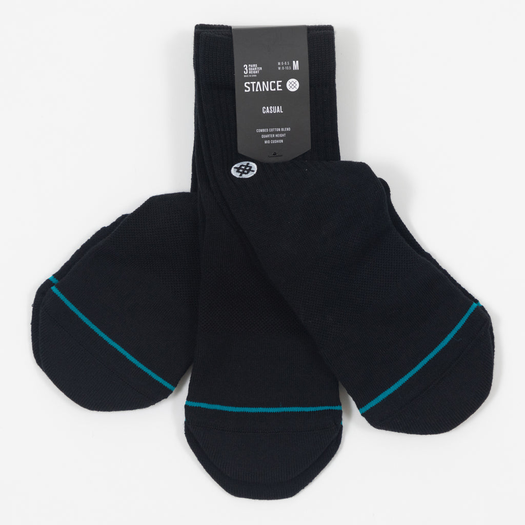 STANCE Icon 3 Pack Quarter Height Socks in BLACK