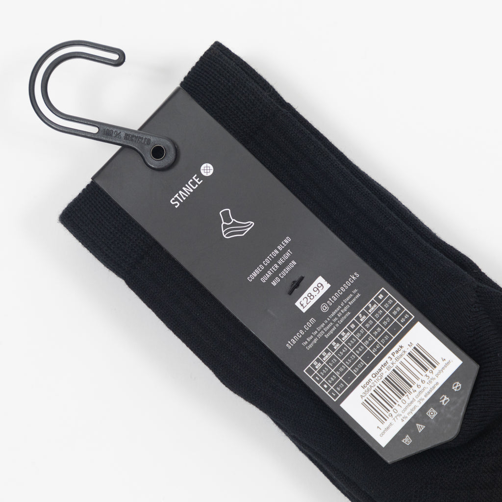 STANCE Icon 3 Pack Quarter Height Socks in BLACK