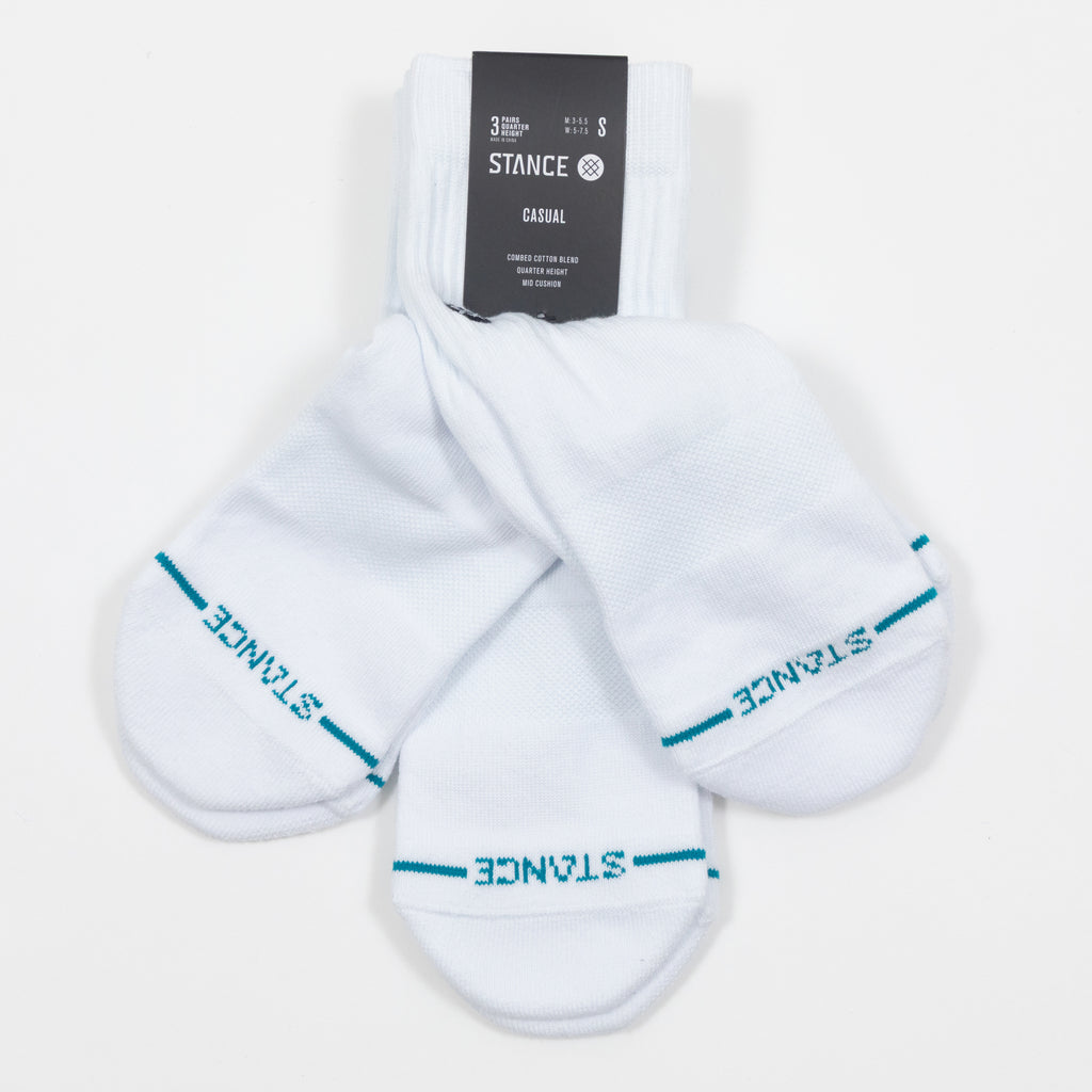STANCE Icon 3 Pack Quarter Height Socks in WHITE