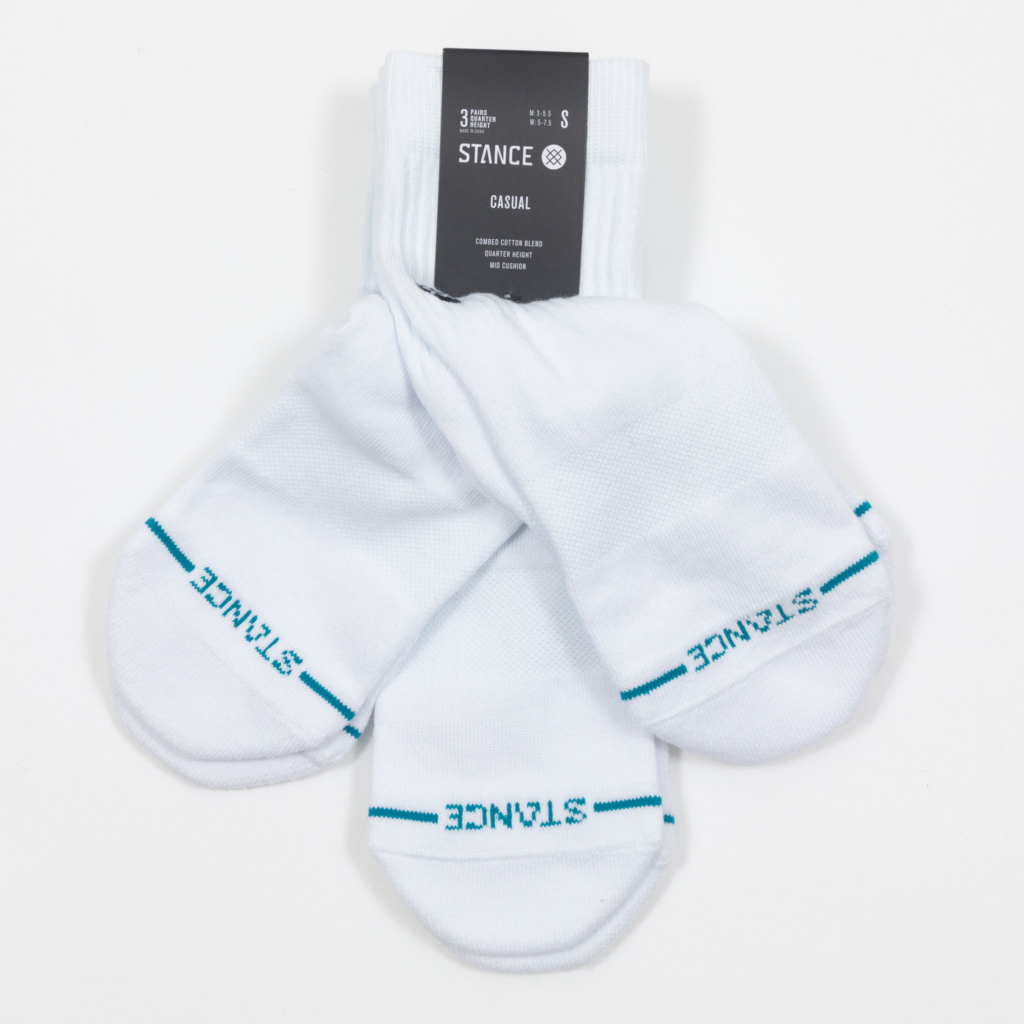 STANCE Icon 3 Pack Quarter Height Socks in WHITE