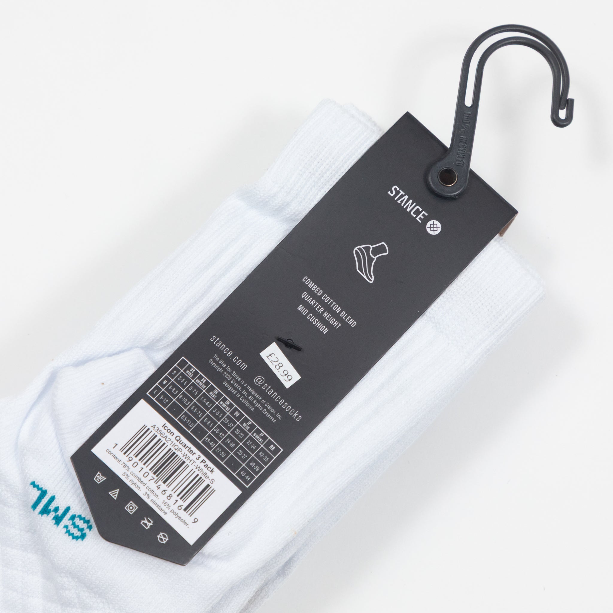 STANCE Icon 3 Pack Quarter Height Socks in WHITE