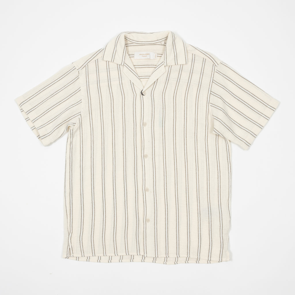 JACK & JONES Coba Stripe Resort Shirt in ANTIQUE WHITE