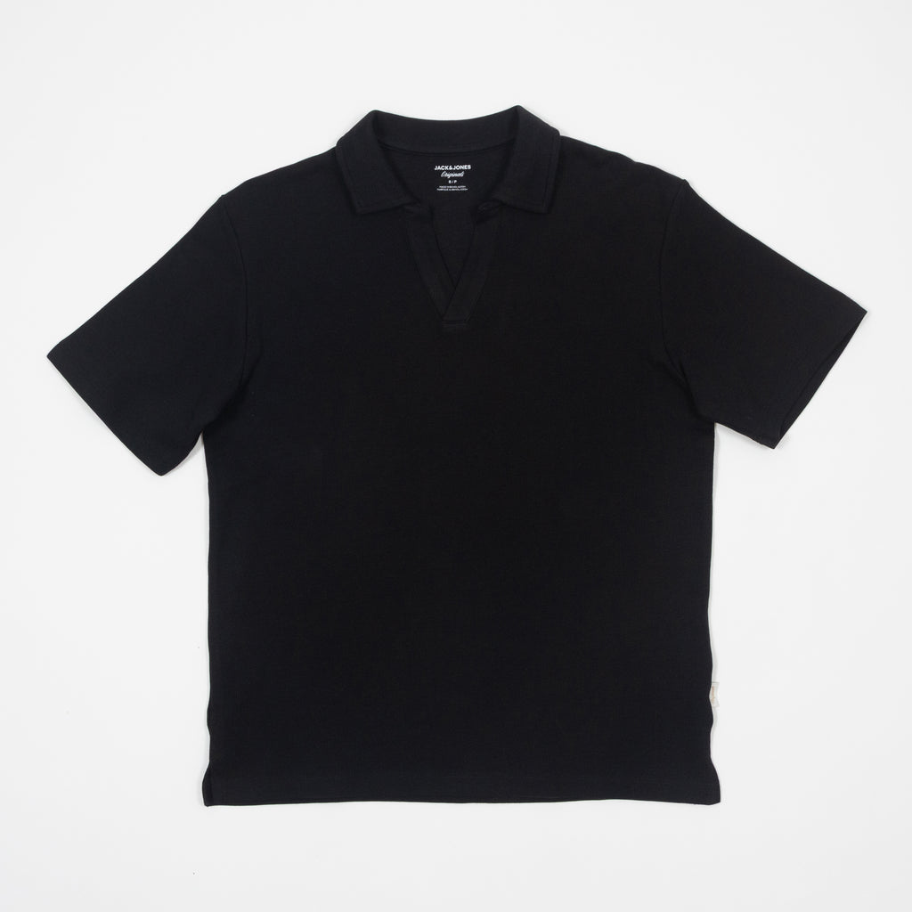 JACK & JONES Split Polo Neck Shirt in BLACK