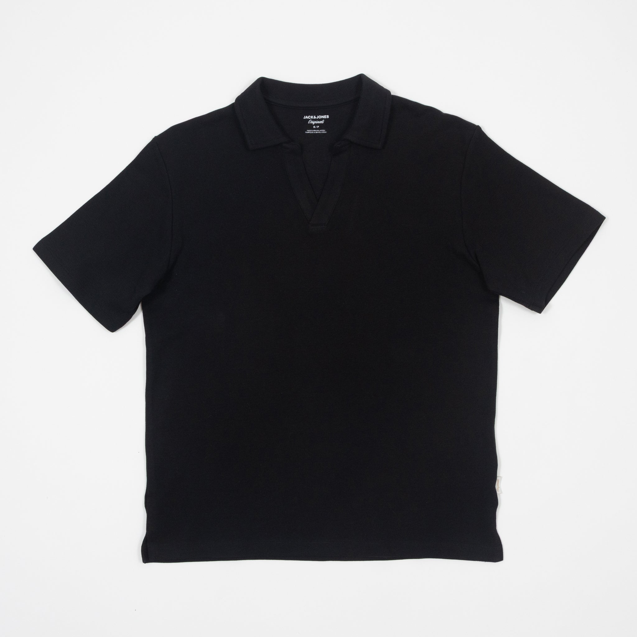 JACK & JONES Split Polo Neck Shirt in BLACK