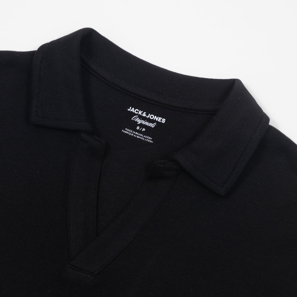 JACK & JONES Split Polo Neck Shirt in BLACK