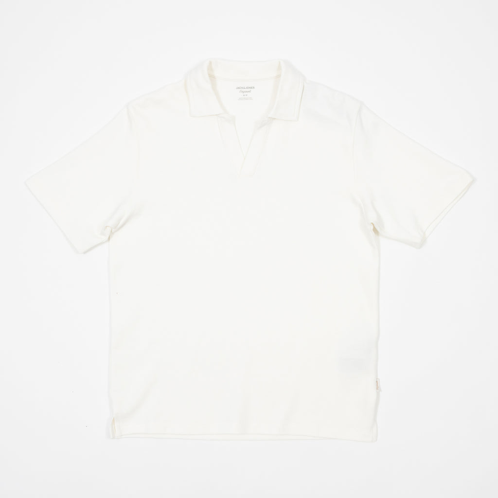 JACK & JONES Split Polo Neck Shirt in OFF WHITE