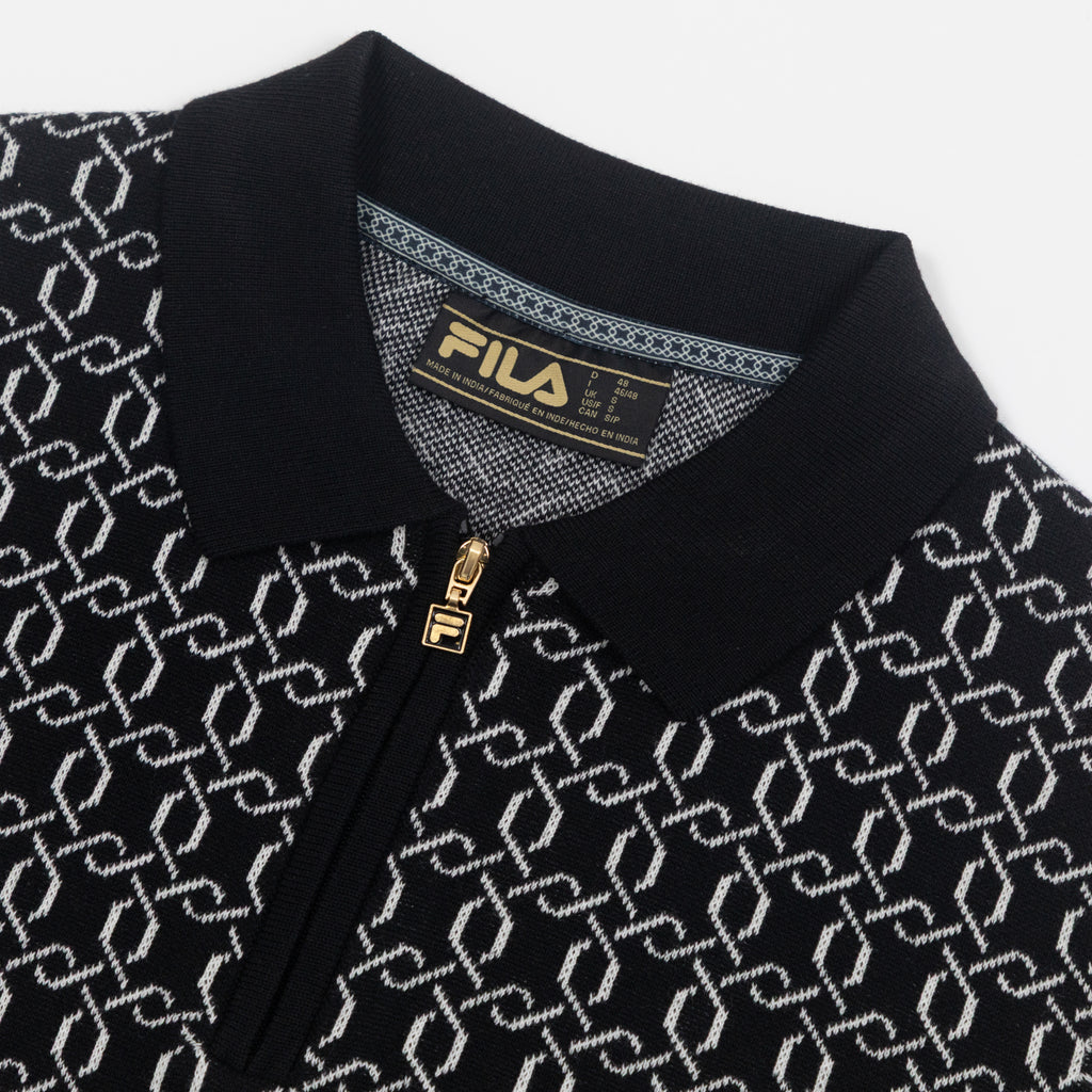 FILA Jackson Knit Zip Polo Shirt in BLACK