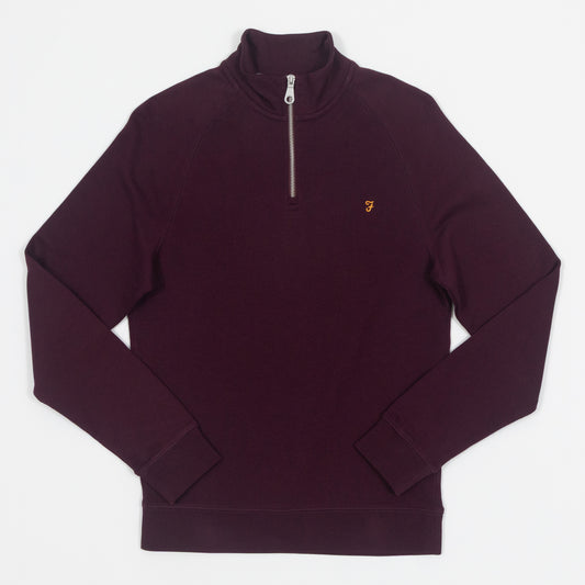 FARAH Jim Quarter Zip Sweatshirt in BORDEAUX RED