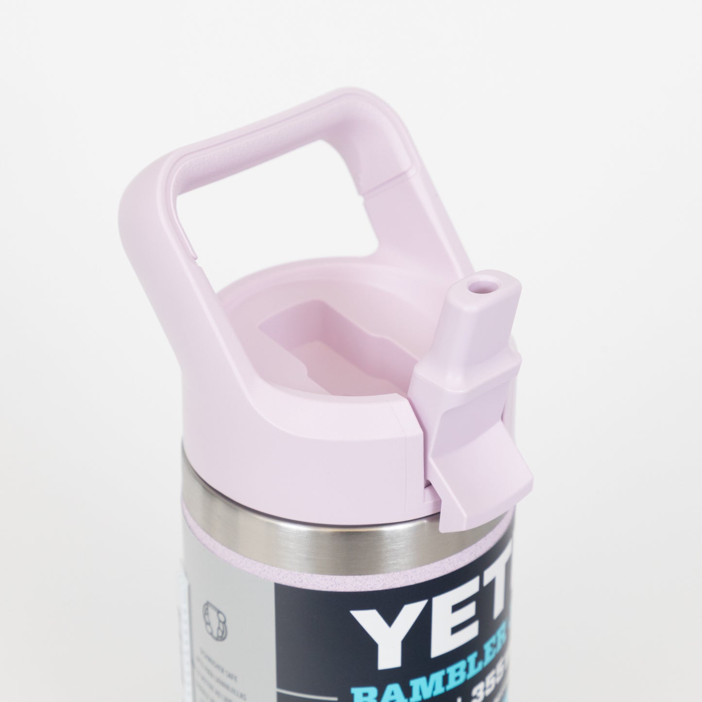 Cherry Blossom Pink junior Yeti Bottle with straw lid open