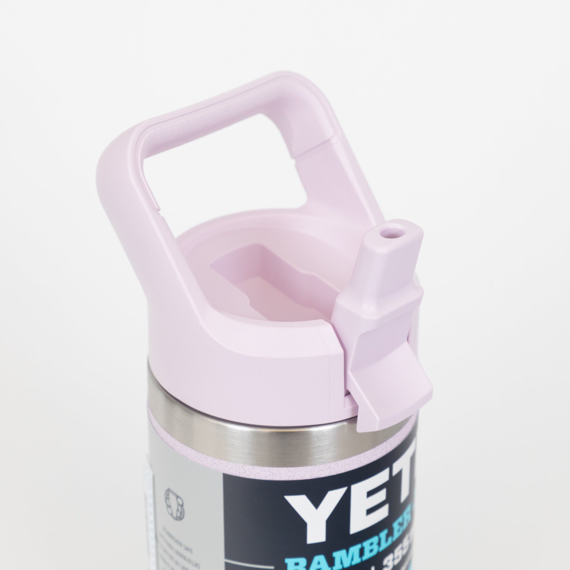 Cherry Blossom Pink junior Yeti Bottle with straw lid open