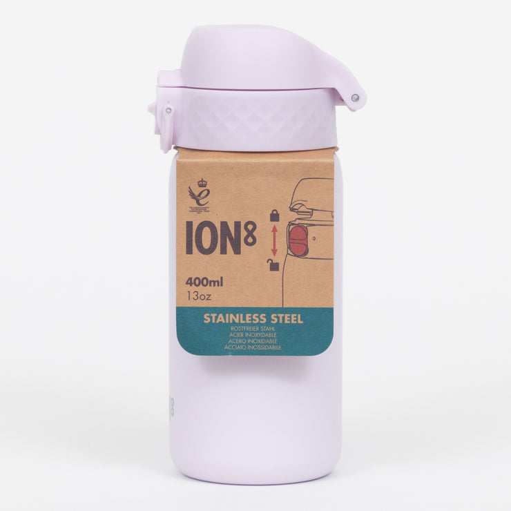 Ion8 Leak Proof Stainless Steel Water Bottle in LILAC (400ml)