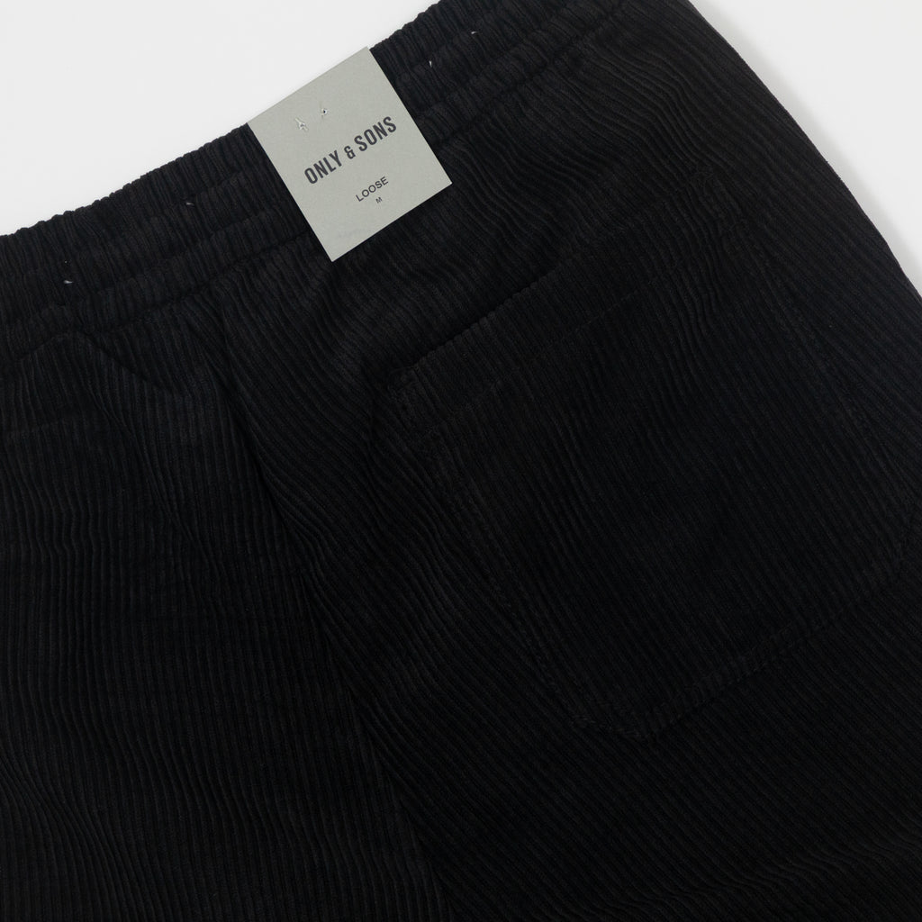 ONLY & SONS Sinus Loose Fit Wide Leg Corduroy Pant in BLACK