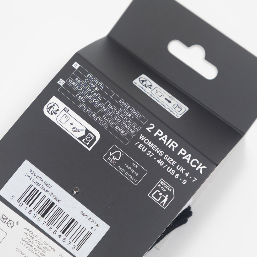 Womens SANTA CRUZ Love Script Socks in BLACK & WHITE