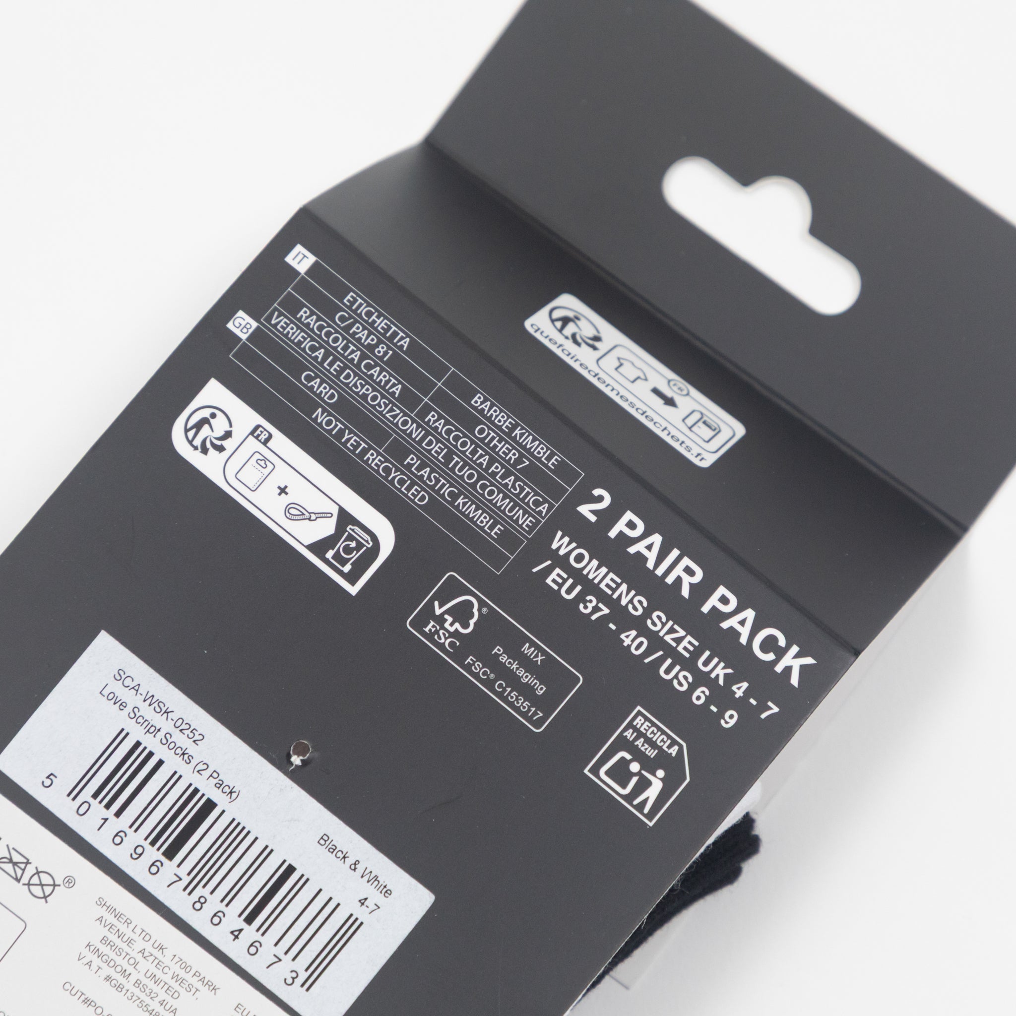 Womens SANTA CRUZ Love Script Socks in BLACK & WHITE