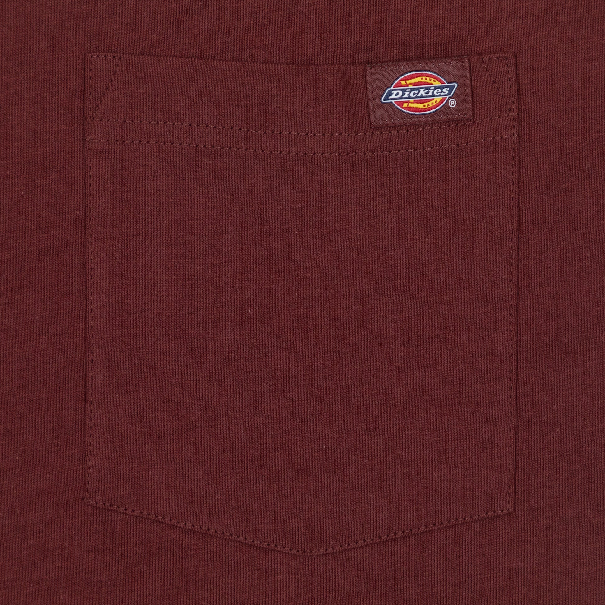 close-up of dickies luray t-shirt chest pocket with dickies branding