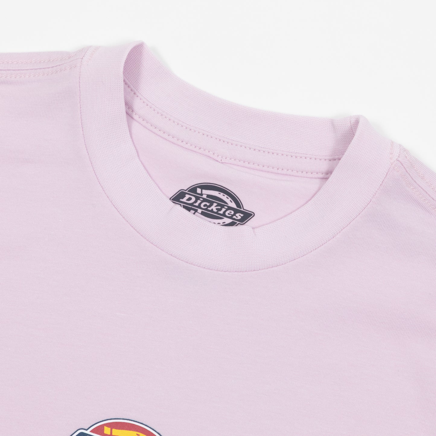 close-up of crew neck on dickies t-shirt