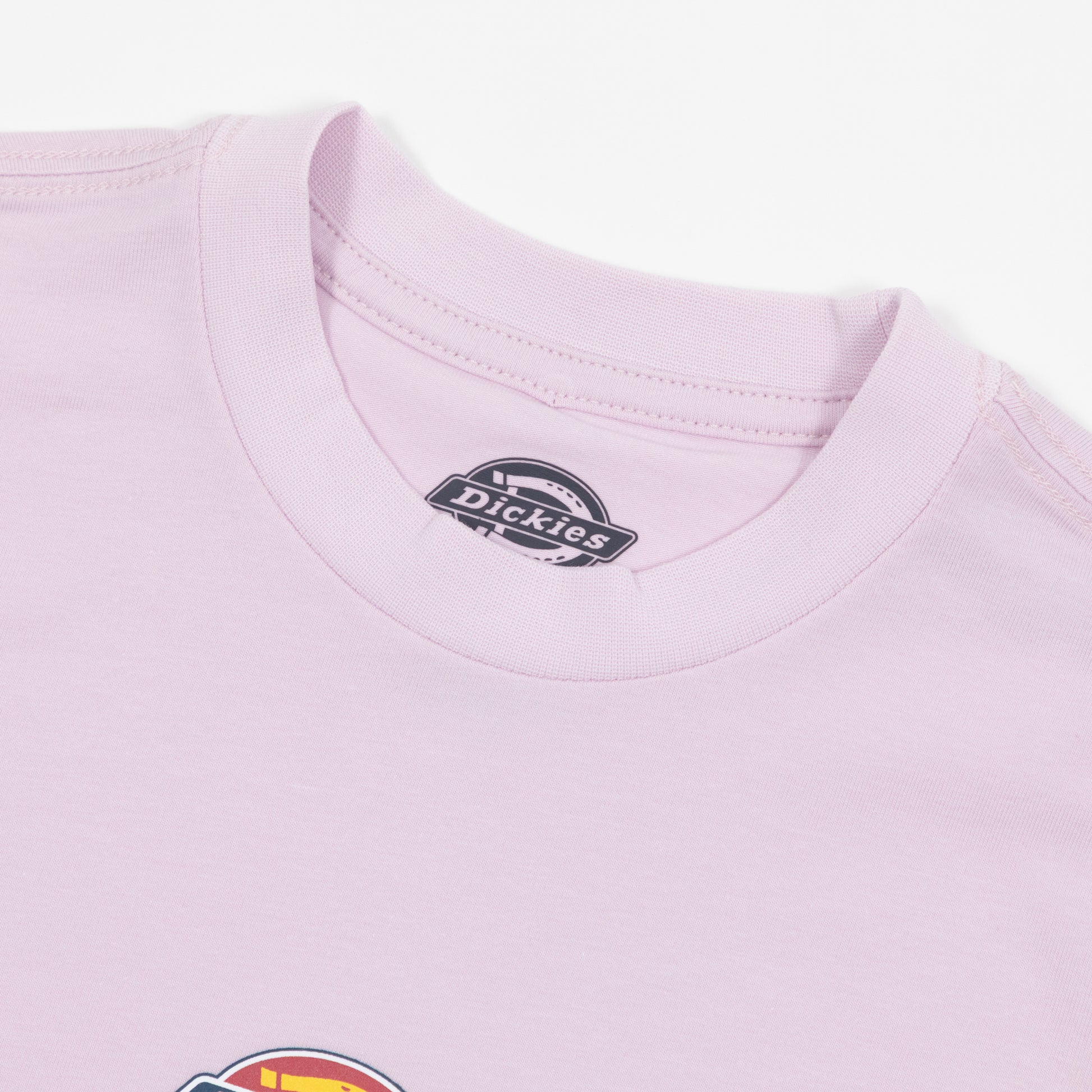 close-up of crew neck on dickies t-shirt