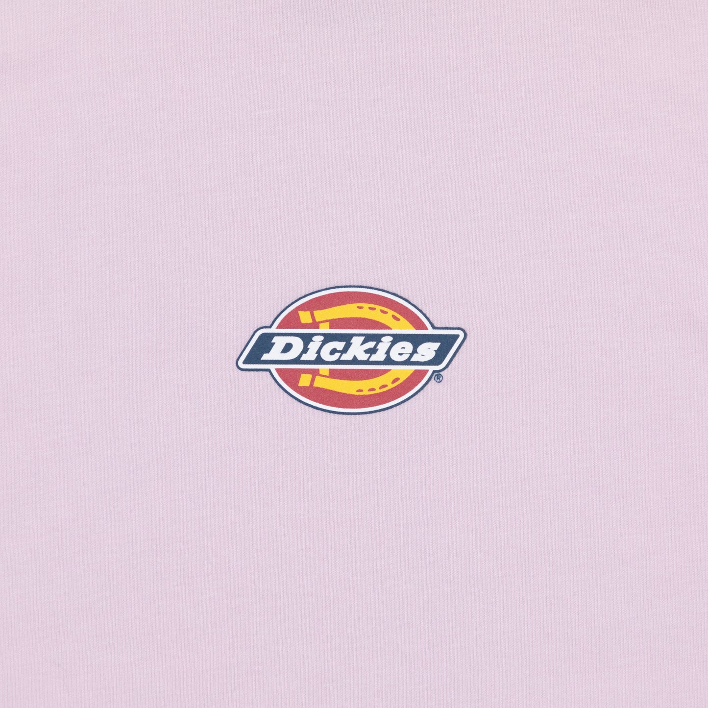 close-up of dickies logo on light pink maple valley top