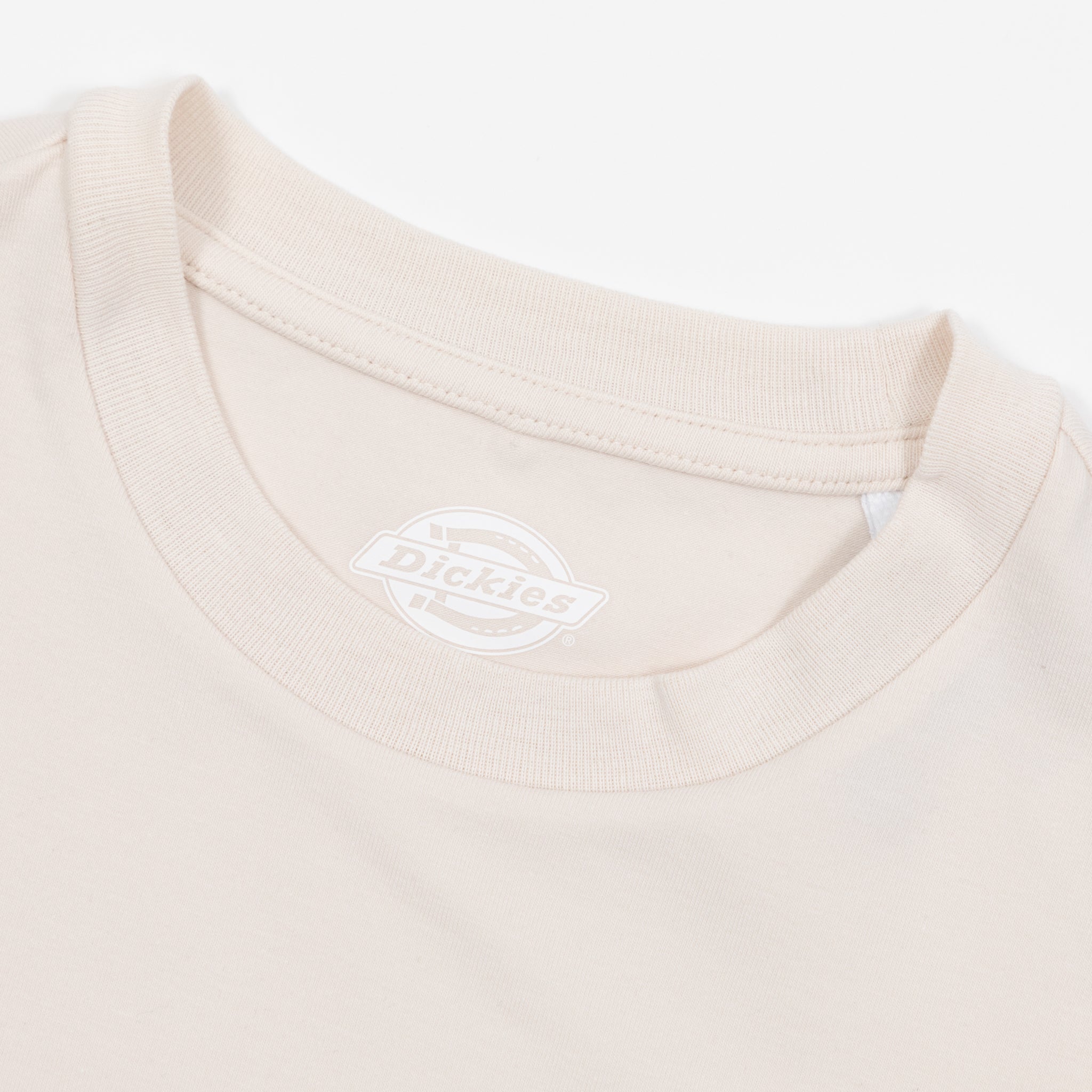 Close-up of dickies cream t-shirt crew neck