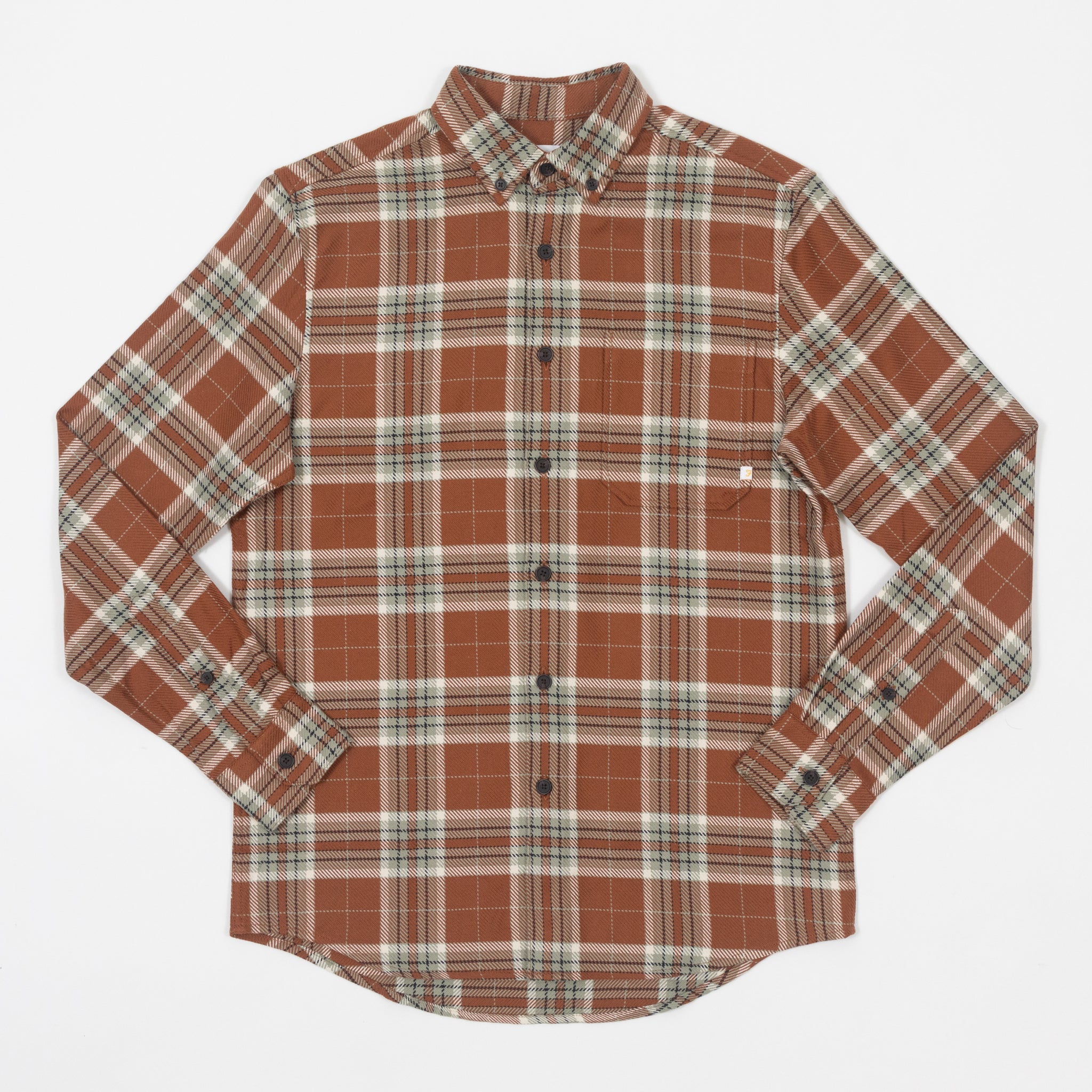 FARAH Marcelo Long Sleeve Check Shirt in ORANGE