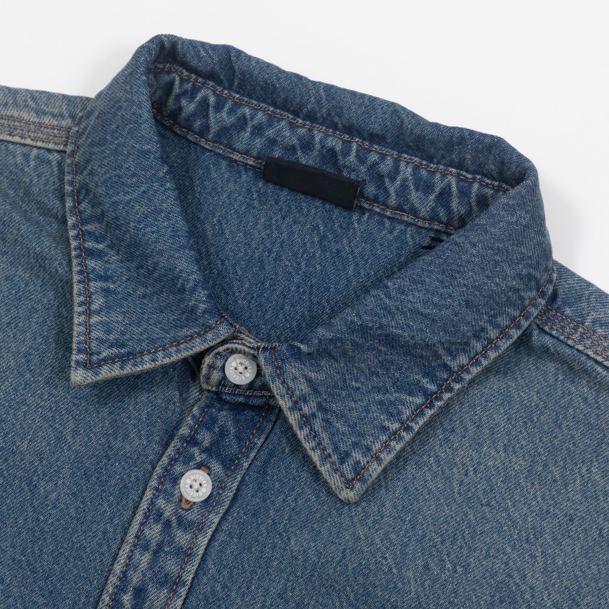 DICKIES Mechanic Denim Long Sleeve Shirt in KHAKI TINTED BLUE